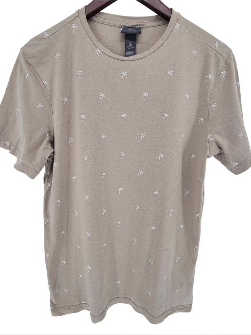 H&M Men's Short Sleeve Tee in Taupe with White Palm Print